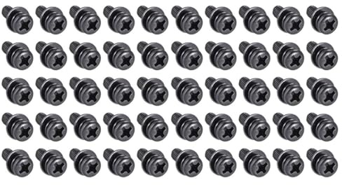 TA-VIGOR M4 Phillips Pan Head Bolt with Spring & Plain Washer 8mm 50pc | Carbon Steel Cross Round Head Machine Screws for Heavy-duty Fastening for Wood, Metal, Plastic
