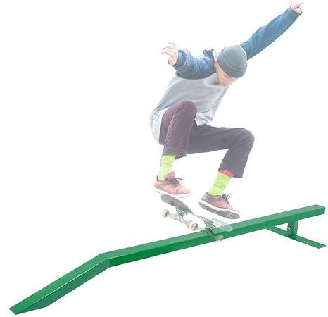 Gelacie 84.9In Skate Grind Rail - Portable Skateboard Rail for Grinding, Ideal for Skateboarders, BMX, Scooters & More, Green Powder-Coated Steel