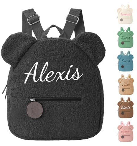 Générique Personnalisable Sac a Dos Enfant, Petit Sac à Dos Bebe, Noir | Avec Nom Brodé, Mini Cartable Maternelle, Ours Teddy en Peluche Douce, pour Fille et Garcon, 31 x 24 cm