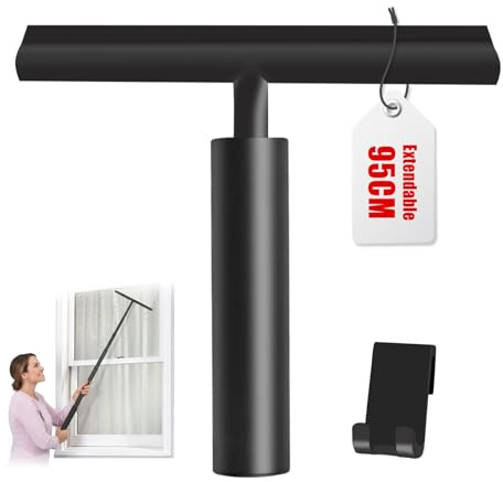 LORESJOY Rasqueta Limpiacristales Ducha, Rasqueta de Ducha Retráctil 25-95cm, Negro Escobilla de Ducha de Silicona para Baño,Cocina,Espejo,Ventana,Limpieza de Cristales de Coche