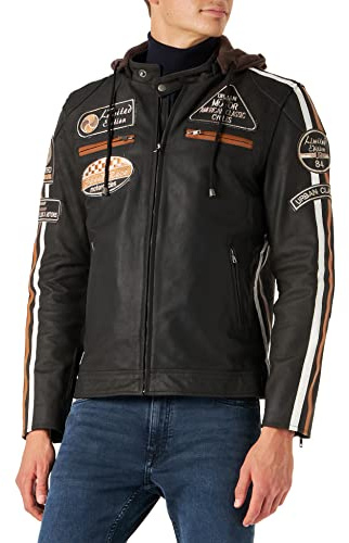 URBAN 5884 Chaqueta Moto Hombre en Cuero 58 Gents | Cazadora de Moto de Piel de Cordero | Armadura Removible para Espalda, Hombros y Codos Aprobada por la CE | Marrón | XXL