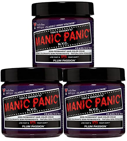 Manic Panic Plum Passion Classic Creme, vegan, tierversuchsfrei, violette semipermanente Haarfarbe, 3 x 118 ml