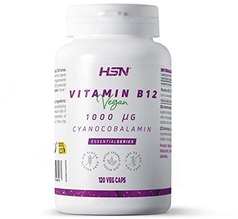 HSN Essentials - Vitamina B12 - 1000mcg - Forma de Cianocobalamina - 120 Cápsulas Vegetales