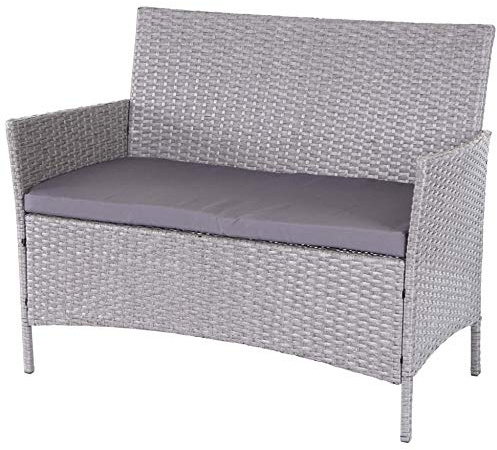 Mendler Poly-Rattan Gartenbank Halden, Sitzbank Bank - grau, Kissen anthrazit