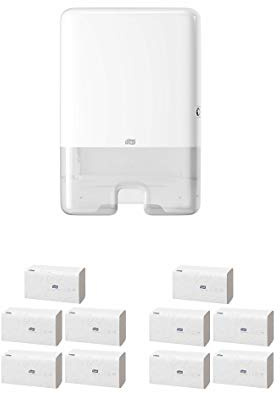 Tork Xpress - Dispenser di asciugamani H2 Multifold nel design dell'Elevation, distributore di assorbenti igienici, Spender + 1360 Tücher, bianco, 1