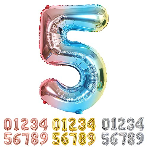 Ponmoo Foil Balloon Number 5 Gradient Blue, Giant Numbers 0 1 2 3 4 5 6 7 8 9 10-19 20-29 30-39 40-49 50-60-70-80-90-100, Large Balloons for Wedding Anniversary Birthday Party Decoration