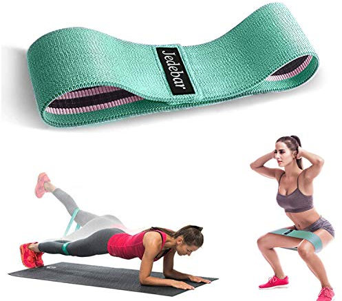 Jedebar Resistance Bands Non-Slip Fabric Booty Bands, 3 Strengths Level Optional Fitness Loops for Glutes Hips Legs Yoga Pilates Exercise Physiotherapy and Recovery Workout (Green-Light Resistance)