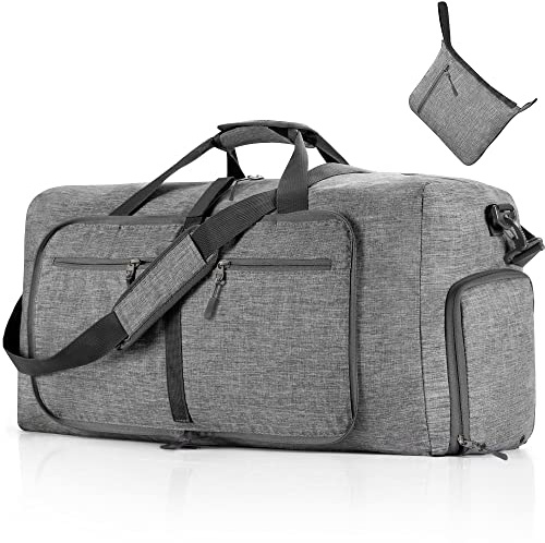 Vomgomfom 115L Foldable Travel Duffle Bag, Lightweight Checked Luggage with Shoe Compartment, Water-Resistant Weekender Overnight Bag for Men & Women, Grey