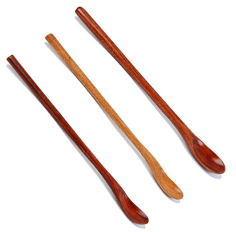3 Pièces Cuillère à Long Manche en Bois, Cuillères à Soupe En Bois de Nanmu, Cuillère en Bois Cuisine, Postuler à pour Café Glace thé Boissons Chaudes(Marron)