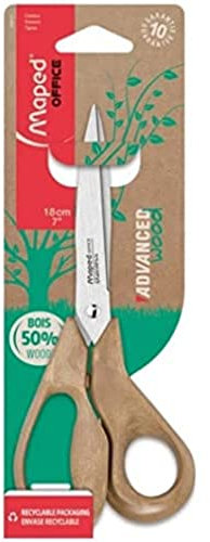 Maped - Fortschrittliche Schere aus 50% PP Holz – scharfe Spitze – Klingen und Nieten aus Edelstahl – ergonomische 3D-Griffe zu 50% aus Holzpulver – Schere 18 cm