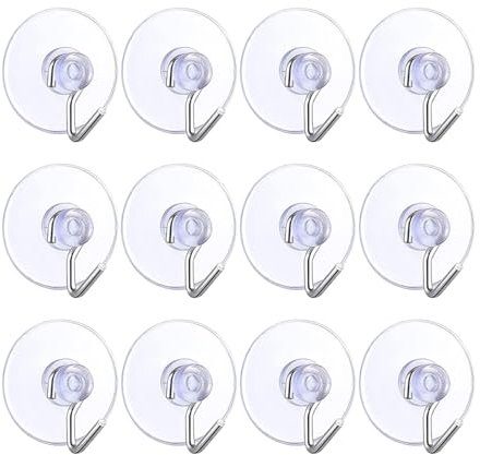 12Pcs 4cm Christmas Light Hooks Suckers - Clear Plastic Suction Cup Hooks for Glass Window, Bathroom, Shower Towel