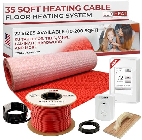 LuxHeat 35sqft Electric Radiant Floor Heating System - 120v Underfloor Heating System for Tile Includes UWG4 WiFi Programmable Thermostat w/GFCI, Uncoupling Membrane, Cable, Monitor & Sensor