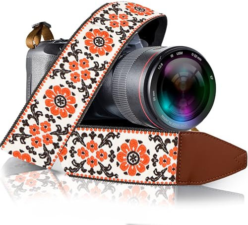 Camera Strap for All DSLR and Mirrorless Camera Including Binoculars. Neck , Shoulder & Crossbody Camera Strap Woven Vintage Flowers Pattern Vegan Leather. Best Gift for Men & Women Photographers
