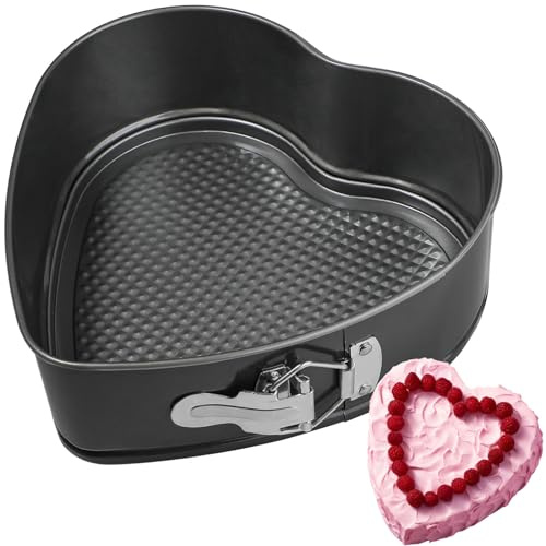 Kamehame Heart Shaped Springform Pan, Large 9 Inches Heart Springform Pan, Not-Stick Heart Shaped Cheesecake Pan, Carbon Steel Cake Pan