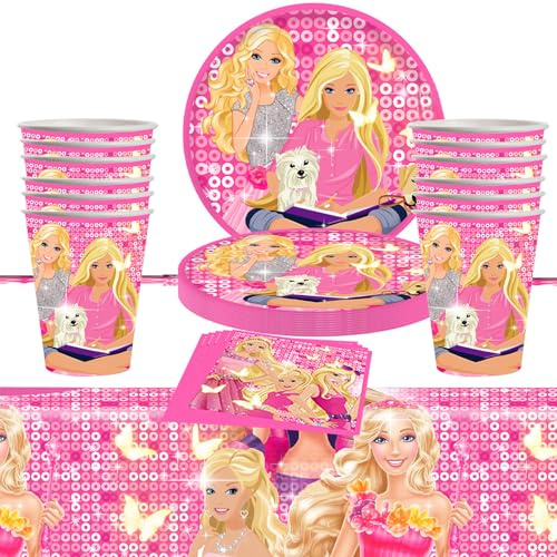 Stoviglie per Feste a Principessa, 41 Pezzi Compleanno Stoviglie Forniture, Principessa Stoviglie per Feste, Stoviglie per Feste di Compleanno, Set di stoviglie di compleanno con Tazze Piatti