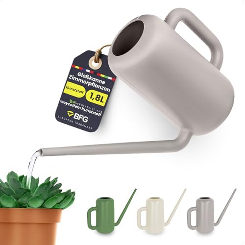 BFG Watering Can for Indoor Plants - 1.8 L, Recycled Plastic, Long Spout for Easy Watering (Grey)