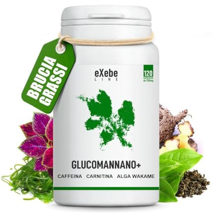 Brucia Grassi Potenti Veloci 120 Capsule Alga Wakame Carnitina Caffè e Tè Verde Keto Drenante Dimagrante Forte Veloce Donna Uomo Integratore con Glucomannano Exebe Line