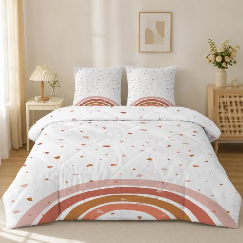 buyluhn Couette Enfant 140x200 cm 4 Saisons – Couette Imprimée Arc-en-Ciel Reversible, Couleur Terre Cuite, pour Lit 90x190, Lavable, sans Housse, avec 2 Taies d’Oreiller