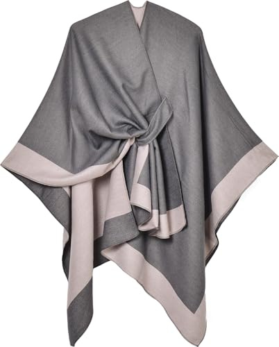 Shmily Girl Poncho Femme Tricot Cape Réversible Couverture Elégante Epaule Chaude Echarpe Tricotée Manteau pour Printemps Automne