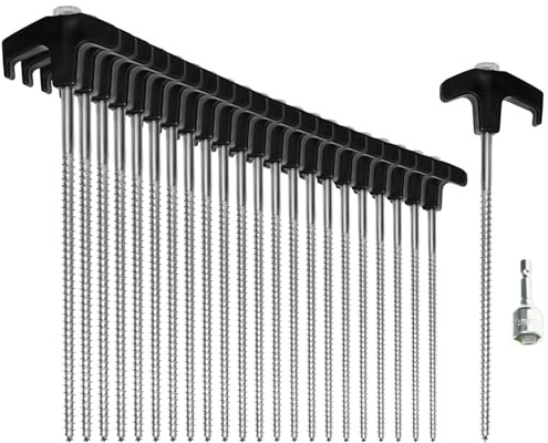 COM-FOUR® 24x picchetti per tenda in acciaio con adattatore per cacciavite a batteria - picchetti a vite - robusti chiodi da terra con filettatura per campeggio e attività all'aperto