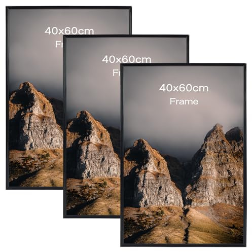 kollyseek 3 Pack 40x60cm Picture Frame Display 16x24in Photo Frame with Scratch-Proof Acrylic Glasses Modern Poster Frame for Horizontal or Vertical Wall Mounting (Black)