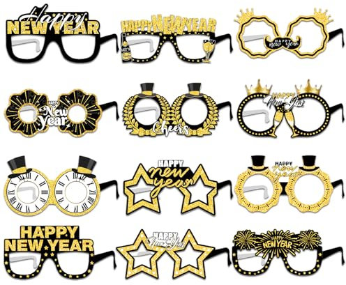 WYRGQIQN Occhiali Happy New Year, Accattivante Prop Foto per Capodanno, Segnaposto per Festeggiamenti, Trombette Festa di Compleanno e Gadget Perfetto per il Capodanno