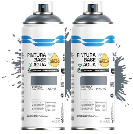 Etrexonline Pintura Spray Ecológica 400ml - Base Agua, Sin Olor - Para Muebles, Metal, Plástico y Madera - Colores Vivos y Permanentes, Cobertura Uniforme - Gris Perla, 2 unidades