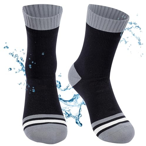 BBXWANG Unisex Waterproof Socks, Breathable Mid Calf Waterproof Running Socks, Stretchy Mens Socks for Hiking, Cycling