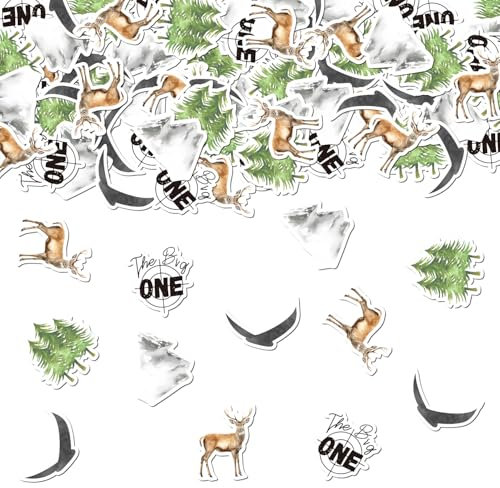 The Big One Conffeti, Jagdthema, Party-Dekoration, Hirsch, Jagd, Konfetti, Hirsch, Bergbaum, Tischdekoration für Jungen, Camping, Hirsch, Jagd, Geburtstag, Partyzubehör, 200 Stück