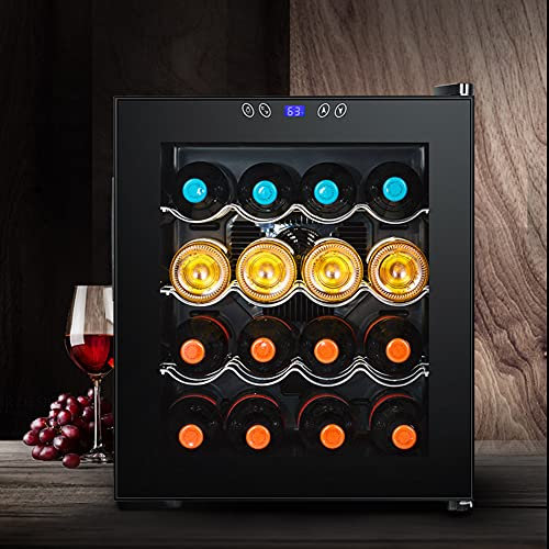 Petit réfrigérateur à vin domestique, cave à vin indépendante de 16 bouteilles, panneau de commande à écran tactile, 11-18 ℃, capacité de 16 bouteilles, 3 cloisons, porte en verre résistante aux UV et