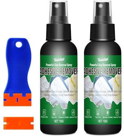 Adhesive Remover, 200g Sticker Remover Spray With Scraper & Razor Blades - Surface Safe Glue Remover for Car, Windows, Wall, Floor, Paint - Rapid Remover label, Decals, Gum, Tape, Sticker Residues
