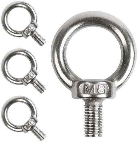 4 st M8 304 rostfritt stål ringskruvar, gängade öglor, rund ringstift, för fixering av ornament, blomkrukor, gungfästen och mycket mer (M8 x 15 mm)