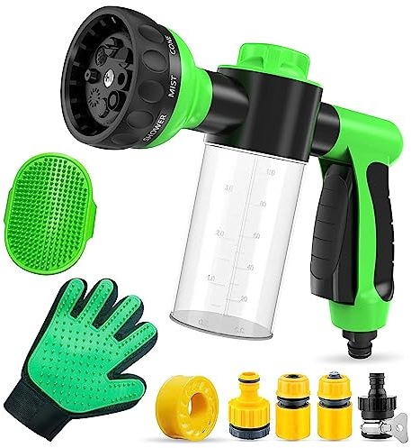 ERYUE Set di Attrezzi per Il Bagno degli Animali Domestici Spruzzatore 8 in 1 con 4 Ugelli per la Pulizia Ad Alta Pressione, Attacco Tubo Lavaggio Cani Uso Multiuso, Pistola Ad Acqua Il Bagno dei