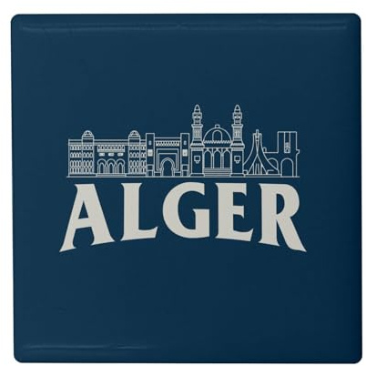 Fyrkantig keramisk kylmagnet - alger minimalistisk resa turism vykort - format 5 x 5 cm, dekorativ magnet souvenir för kylskåp och magnettavla, tryckt i Frankrike