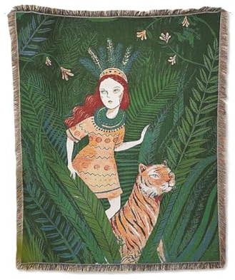 LumiSyne Dubbelsidig filt bomullsfilt tofs vävd djungel bohemisk stil gobeläng filt dekorativ filt för soffa säng stol camping bordsduk matta 160 x 130 cm