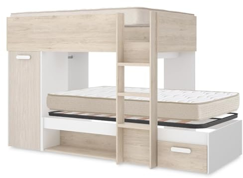 DEKIT - Pack Ahorro Juvenil Cama Tren KOS con 1 Somier Lama Ancha y 2 Colchones viscoelásticos Nova 90 x 190 cm