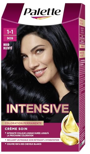 Schwarzkopf Palette, Coloration Permanente Cheveux, Crème Soin, Couvre 100 pour cent des Cheveux Blancs, Tenue 8 semaines, Noir Bleuté 909, 1 Unité