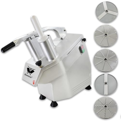Beeketal 'GS750' Profi Gastro Gemüseschneider elektrisch (ca. 240kg/h Durchsatz), Gemüseschneidemaschine mit 550W Leistung, Getriebe und Motor service- und wartungsfrei, inkl. 5 Messerscheiben
