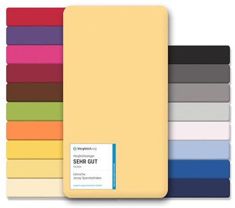 CelinaTex Jersey Spannbettlaken Lucina Doppelpack 90x200-100x200cm Creme gelb 100% Baumwolle gekämmt bis 26cm Matratzenhöhe Spannbettbezug, Leintuch, Bettlaken, elastisch, Strech, Oeko-Tex