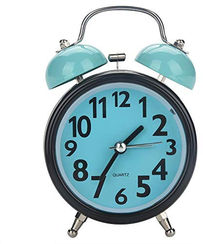 Duokon Fdit - Reloj Despertador con Doble Campana, ultrasilencioso, mecánico, a Pilas, Alarma, Despertador Ruido, Cuarzo, Movimiento de Oficina, Mesa y Reloj de Noche (Azul)