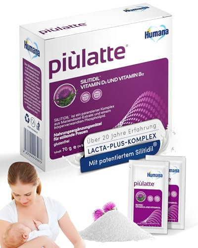 Humana piùlatte, Nahrungsergänzungsmittel für stillende Frauen, mit Vitamin B12, Vitamin D3 und Mariendistel-Extrakt, Nahrungsergänzung für die Stillzeit, 14-Tage Packung, Beutel