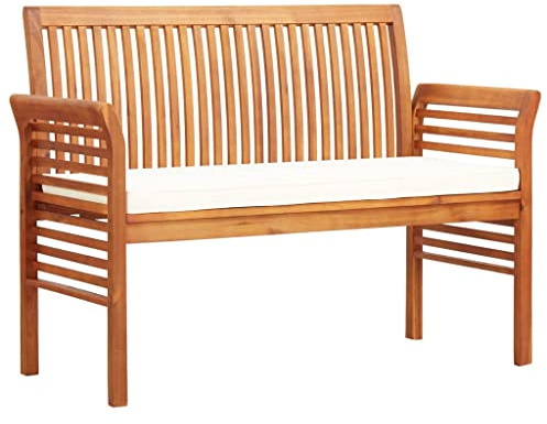 vidaXL Banco Jardín 2 Plazas con Cojín Mobiliario Cómodo Robusto Resistente Funcional Práctico Diseño Moderno Elegante 120cm Madera Maciza Acacia