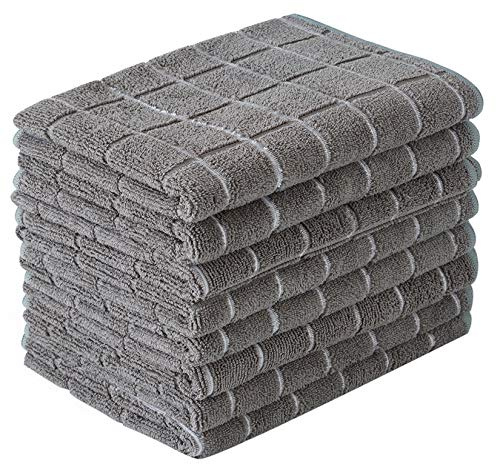 Microfiber Dish Towels - Soft, Super Absorbent and Lint Free Kitchen Towels - 8 Pack (Lattice Designed Gray Colors) - 26 x 18 Inch