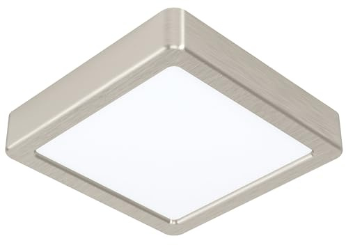 EGLO LED Deckenleuchte Fueva 5, L x B 16 cm, 1 flammige Aufbauleuchte aus Stahl und einer Kunststoff Leuchtfläche, Deckenlampe in Nickel-Matt, Weiß, LED Aufbaulampe warmweiß