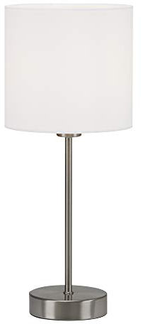 BRILONER Lampada da Tavolo, Comodino o scrivania, 1x E14, con Interruttore a Cavo, Paralume in Tessuto, Bianco, 160x385mm (DxH) 25 W
