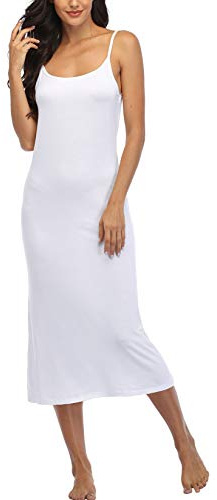 Summienlink Women's Full Slip for Under Dresses Sexy Long Sleeveless Nightgown Cami Dress (White, Small)