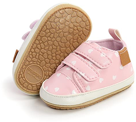 RVROVIC Baby Boys Girls Anti-Slip Sneakers Soft Ankle Boots Toddler First Walkers Newborn Crib Shoes(6-12 Months,5-PinkHeart)