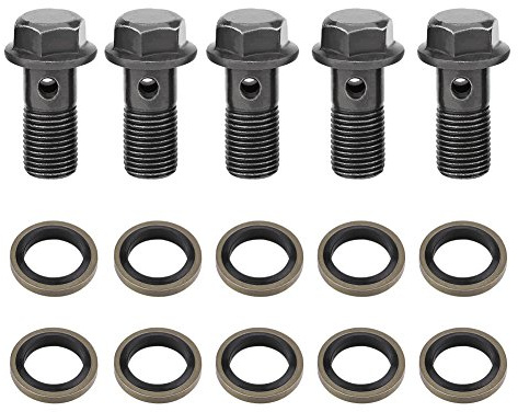 Auto ciclomotore 5 pezzi vite cava banjo freno moto M10 x 1.25 mm, vite e r corde banjo, guarnizione di bullone banjo in acciaio inox anello di tenuta kit pinza freno per cessorio di riempimento