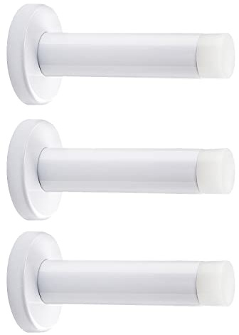 DOKU 3Pcs 3.5 Inch Door Stop, Heavy Duty 304 Stainless Steel Door Stopper with Rubber Tips Bumper, Wall Mounted Door Holder Protection Sound Dampening, White