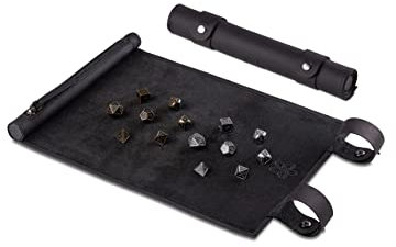 Melia Games RPG Rolling Dice Mat - Handmade Genuine Leather Dice Mat - Pen and Paper Mat for Fantasy Gamer (Black + Bronze + Iron Set)
